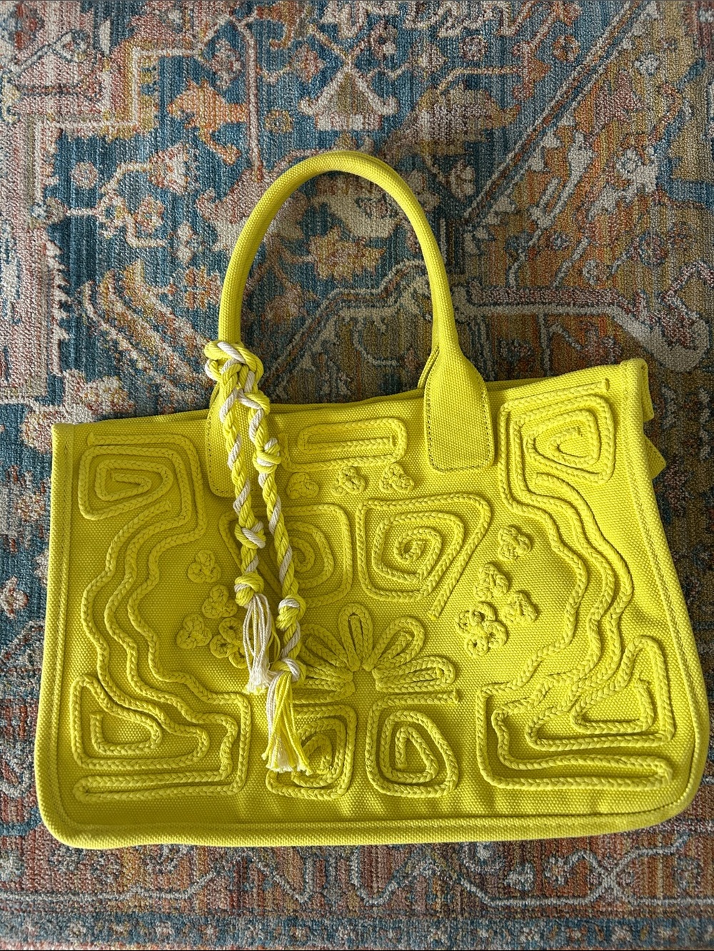Vince Camuto Orla Bright Yellow Floral Embroidered Tote Bag